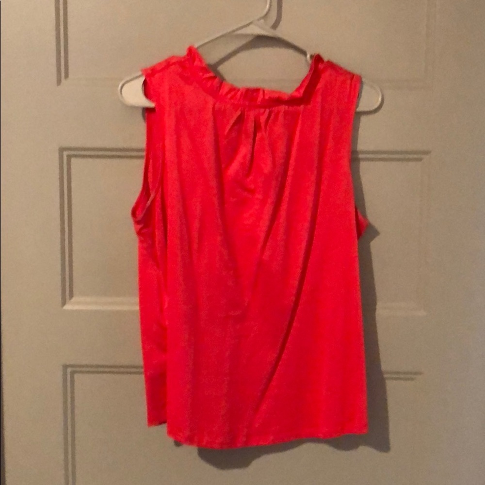 Coral ruffle neck top